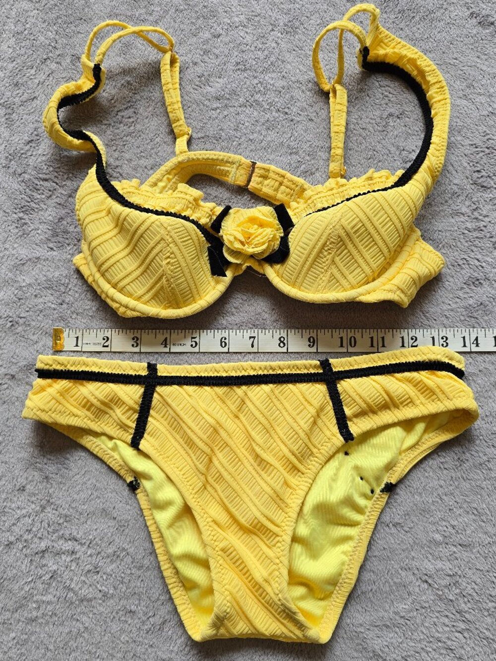 Betsey Johnson Y2K yellow rose black velvet bikini vintage swimsuit